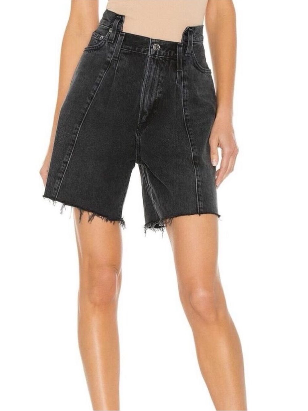 Agolde Black High-Rise Frayed Hem Denim Shorts